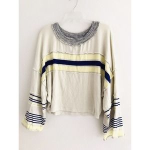 Free People | Cooper Top Striped Womens XS Oatmeal Beige Bell Sleeves Boxy